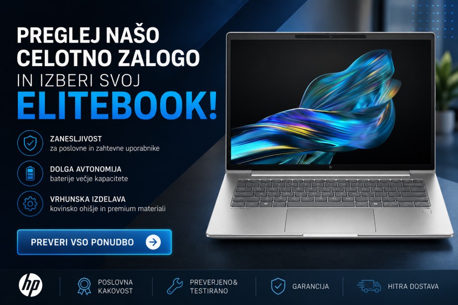 Celotna zaloga HP Elitebook Slika prenosnika HP Elitebook z integiranim linkom do naše celotne ponudbe